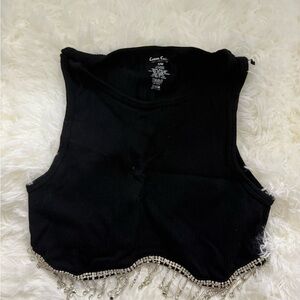 Black Sleeveless Top with Fringe